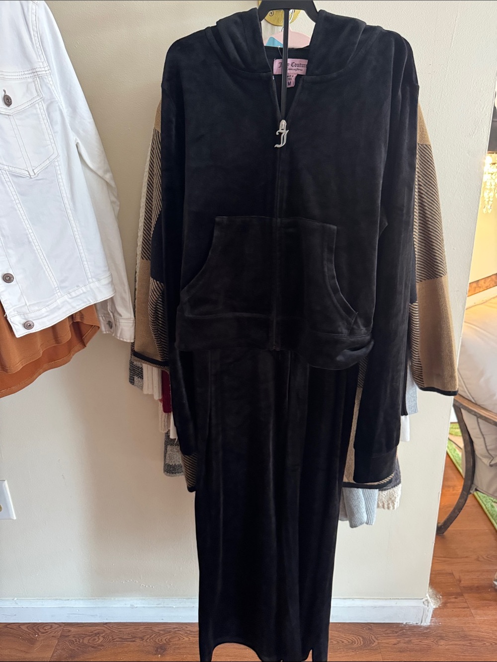 Juicy Couture Black Velour Zip Hoodie Jumpsuit